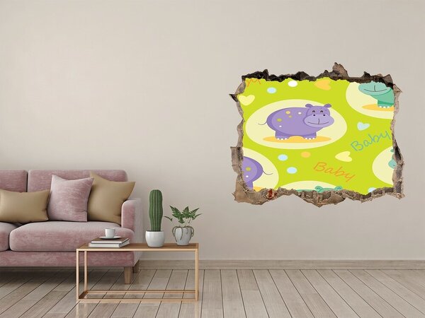 Dziura 3d foto tapeta naklejka Hipopotami într-un decor colorat