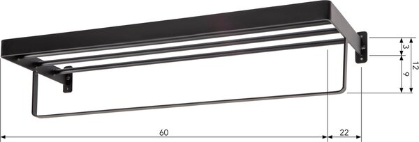 Cuier de perete pentru prosoape HANDY 60x22 cm, negru