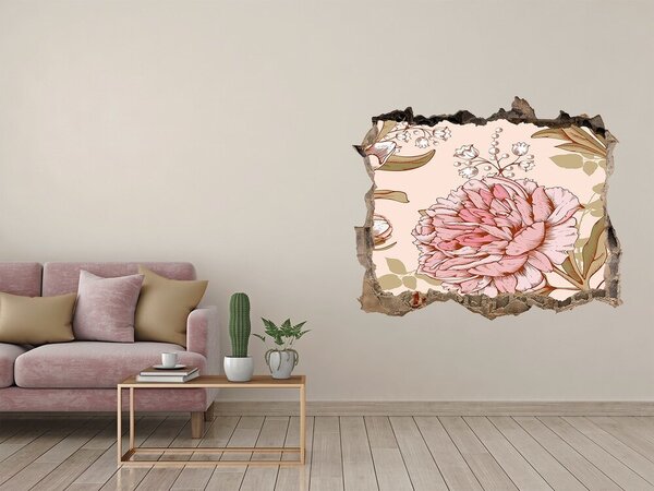 Okleina 3D dziura naklejka Model floral pe fundal roz