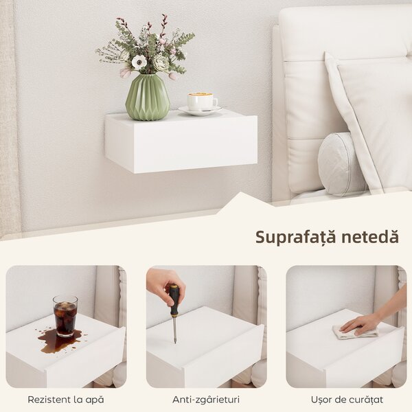 HOMCOM Set de 2 Noptiere Suspendate pentru Dormitor cu Sertar, 40x30x15 cm, Alb | Aosom Romania
