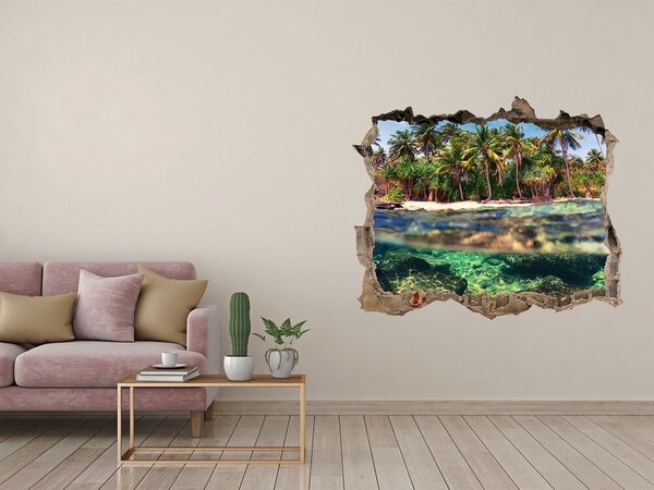 Autocolant gaură 3D Paradis tropical în spatele zidului