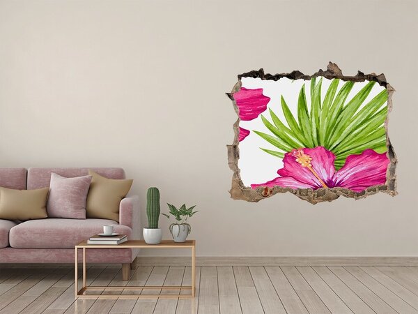 Autocolant de perete gaură 3D Paradis tropical cu hibiscus