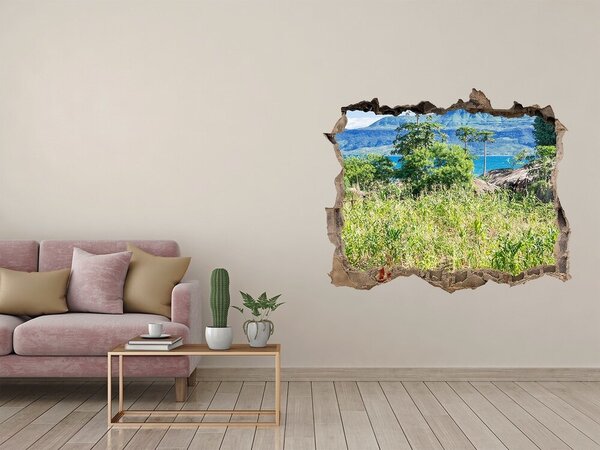Autocolant de perete gaură 3D Peisaj tropical în spatele găurii din perete