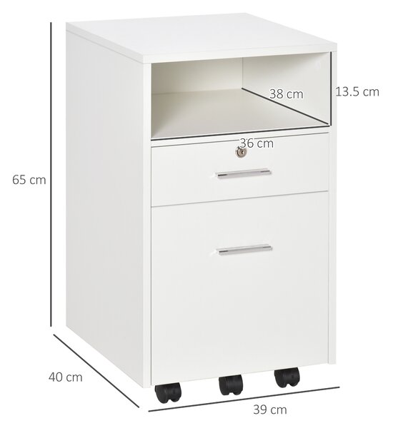 Vinsetto Dulap cu Sertare Blocabile, 2 Chei Incluse, cu 5 roti cu rotatie la 360°, Spațiu Optimizat, Alb | Aosom Romania