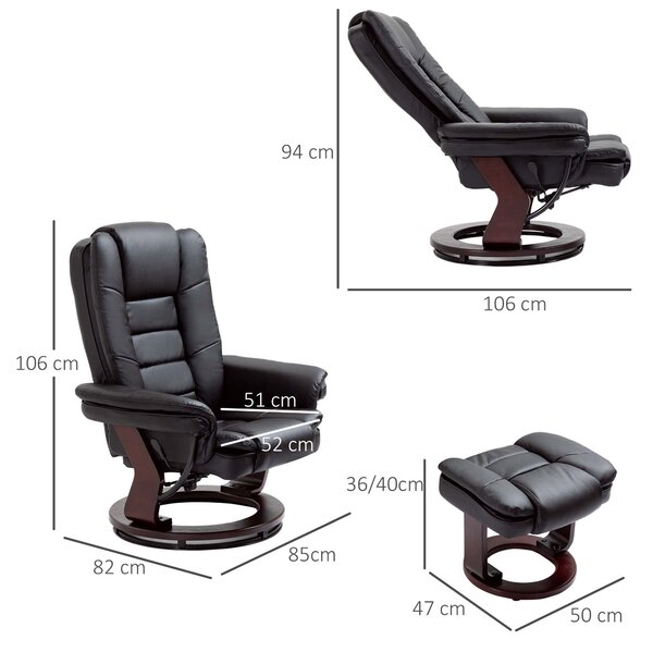 HOMCOM Set Fotoliu Relax si Pouf Suport pentru Picioare, Pivotant la 360° cu Tetiera si Cotiere, Negru | Aosom Romania