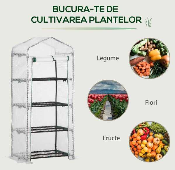Outsunny Seră Verticală pentru Balcon și Terasă cu 4 Rafturi, Structură din Oțel și PE, 70x50x160 cm, Alb | Aosom Romania