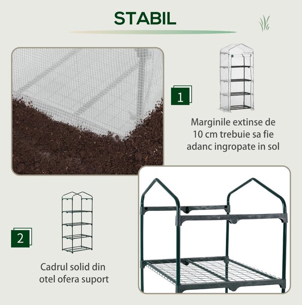 Outsunny Seră Verticală pentru Balcon și Terasă cu 4 Rafturi, Structură din Oțel și PE, 70x50x160 cm, Alb | Aosom Romania