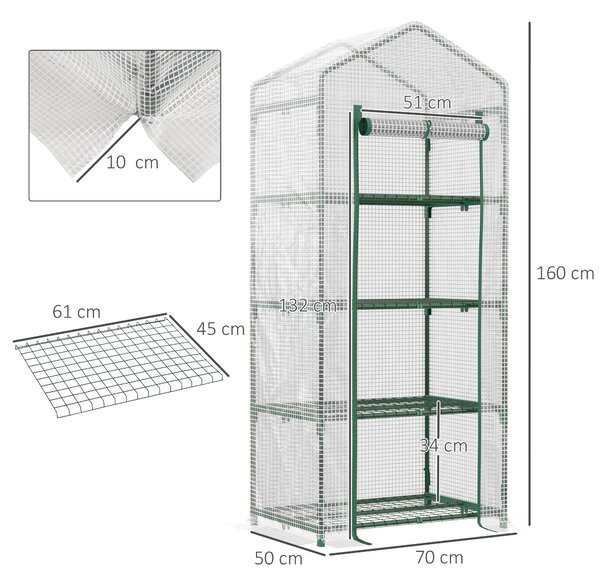 Outsunny Seră Verticală pentru Balcon și Terasă cu 4 Rafturi, Structură din Oțel și PE, 70x50x160 cm, Alb | Aosom Romania