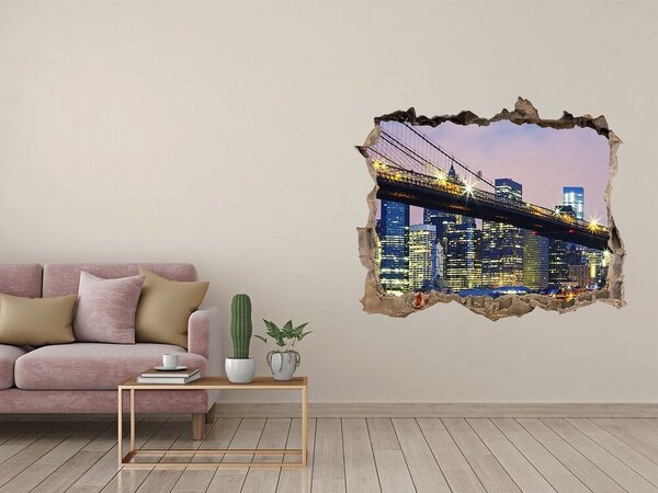 Fototapet 3D gaură în perete Podul Brooklyn noaptea