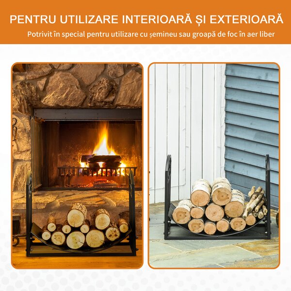 Suport pentru Busteni din Metal pentru Interior si Exteriordin Metal cu Blat Cubat, max 60 kg Lemne, Negru 60,5x36x46,5cm Outsunny | Aosom Romania