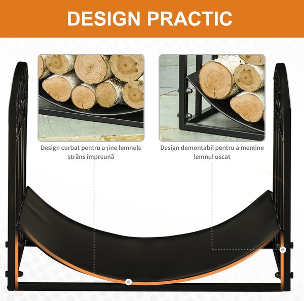 Suport pentru Busteni din Metal pentru Interior si Exteriordin Metal cu Blat Cubat, max 60 kg Lemne, Negru 60,5x36x46,5cm Outsunny | Aosom Romania