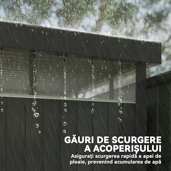 Outsunny Magazie de Grădină cu Luminator Superior din Acril și Orificii de Drenaj, 162x259x201 cm, Gri Închis | Aosom Romania