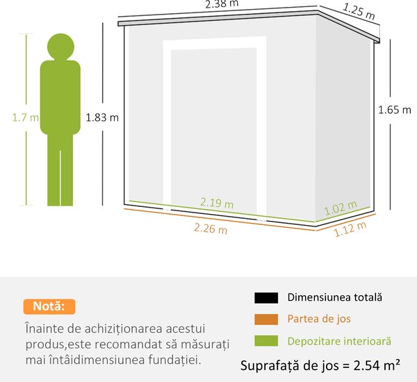 Outsunny Căsuță de Grădina pentru Unelte cu Podea, 2 Uși, Încuietoare și Acoperiș Înclinat, 238x125x183 cm, Gri | Aosom Romania