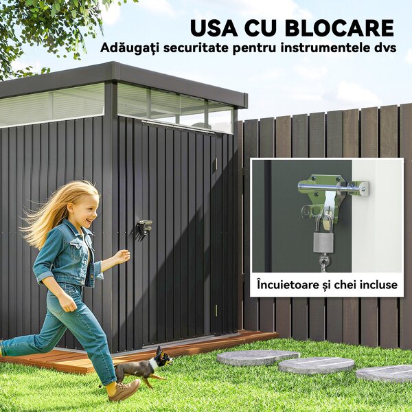 Outsunny Magazie de Grădină cu Luminator Superior din Acril și Orificii de Drenaj, 162x259x201 cm, Gri Închis | Aosom Romania
