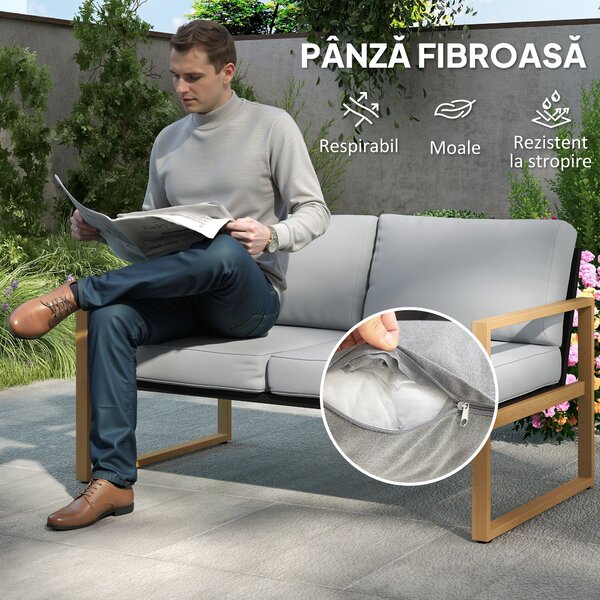 Outsunny Set Mobilier de Grădină din 4 Piese, cu Canapea de 2 Locuri, 2 Fotolii și Măsuță de Cafea, 123.5x75x73 cm, Gri | Aosom Romania