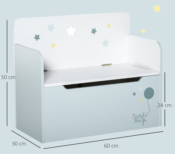 HOMCOM Bancă de Depozitare Portabilă pentru Jucării 2 în 1, Ladă cu Spătar pentru Copii de 3-6 Ani, 60x30x50 cm, Albastru | Aosom Romania