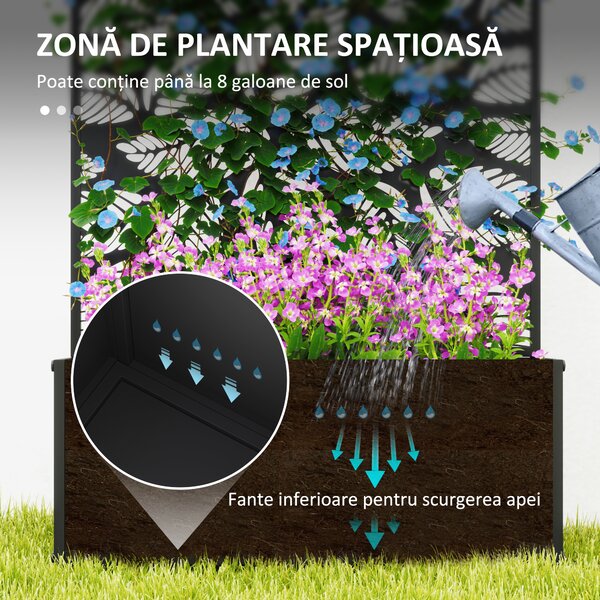 Outsunny Jardinieră cu Grilaj pentru Plante Cățărătoare cu Montare pe Perete sau Independent, 61x23x113 cm, Negru | Aosom Romania