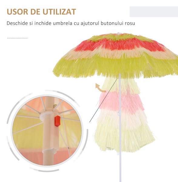 Outsunny Umbrelă Hawaiană Portabilă, Acoperitoare Ø160cm, Impermeabilă, Înălțime până la 180cm
