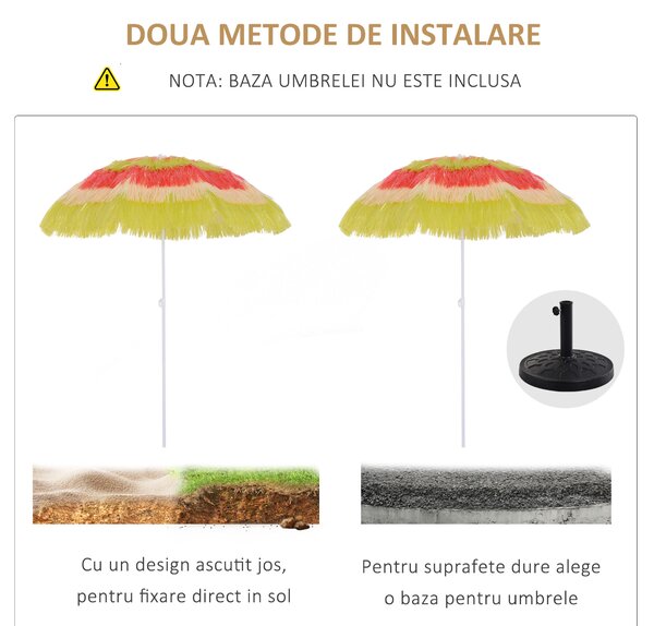 Outsunny Umbrelă Hawaiană Portabilă, Acoperitoare Ø160cm, Impermeabilă, Înălțime până la 180cm