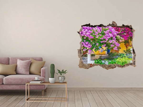 Fototapet 3D gaură în perete Un paradis al florilor în spatele zidurilor