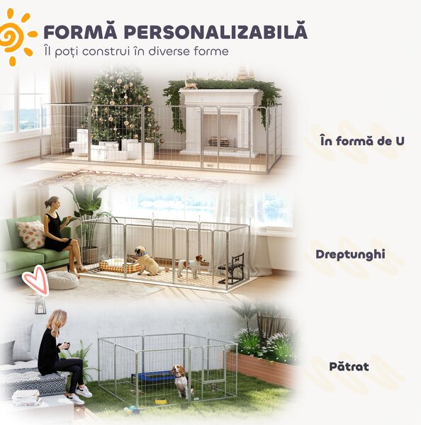 PawHut Țarc pentru Animale de Companie din 8 Panouri, Pliabil și Portabil, 160x160x80 cm, Argintiu | Aosom Romania