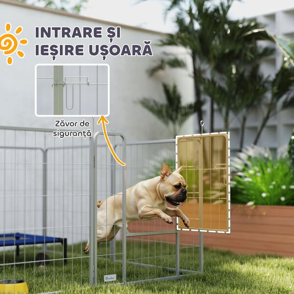 PawHut Țarc pentru Animale de Companie din 8 Panouri, Pliabil și Portabil, 160x160x80 cm, Argintiu | Aosom Romania