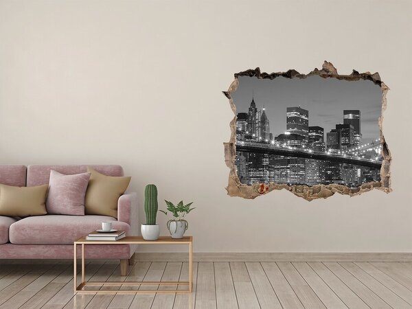 Fototapet 3D gaură în perete Orizontul New York-ului noaptea