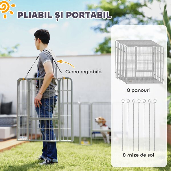 PawHut Țarc pentru Animale de Companie din 8 Panouri, Pliabil și Portabil, 160x160x80 cm, Argintiu | Aosom Romania