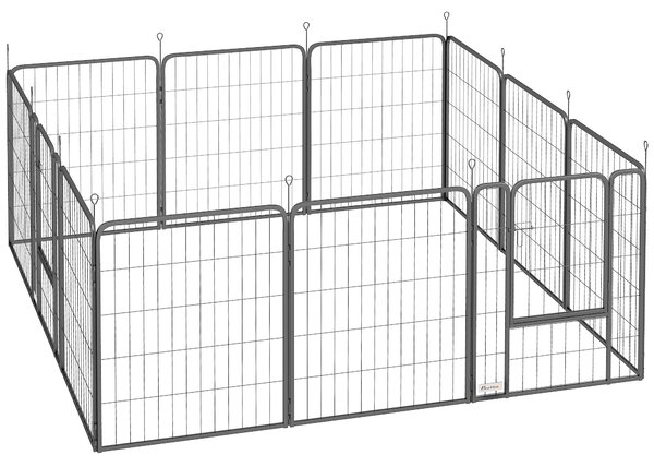 PawHut Țarc pentru Câini din 12 Panouri Portabil și Detașabil, 204x204x80 cm, Negru | Aosom Romania