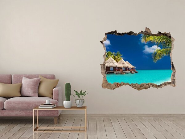 Fototapet un zid spart cu priveliște O oază tropicală pe apă