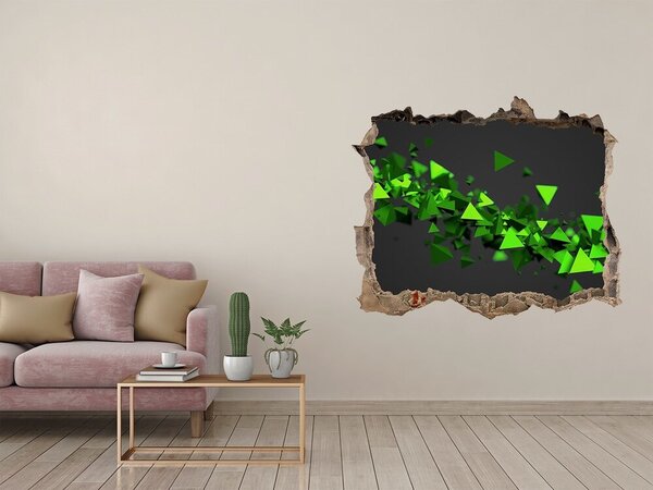 Autocolant de perete gaură 3D Geometrie verde într-o gaură în perete