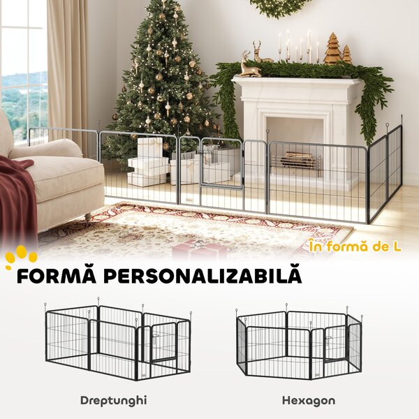 PawHut Țarc pentru Câini Portabil din 6 Panouri, 160x80x60 cm, Negru | Aosom Romania
