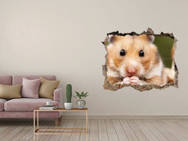 Autocolant 3D gaura cu priveliște Hamster într-o gaură transparentă în perete