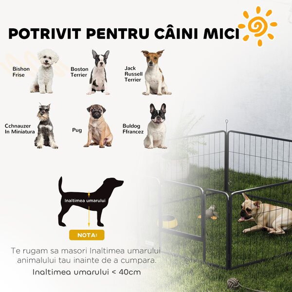 PawHut Țarc pentru Câini Portabil din 6 Panouri, 160x80x60 cm, Negru | Aosom Romania