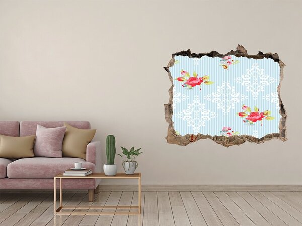 Fototapet 3D gaură în perete Model floral pe fundal albastru