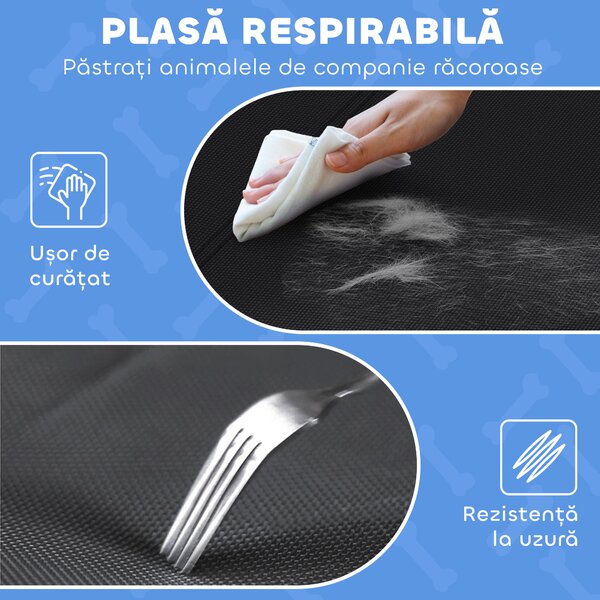 PawHut Pat Ridicat pentru Câini, Pat de Camping pentru Câini și Pisici cu Tetieră, Material Texteline Respirabil, pentru Interior și Exterior, 106 x 81 x 33 cm, Negru | Aosom Romania