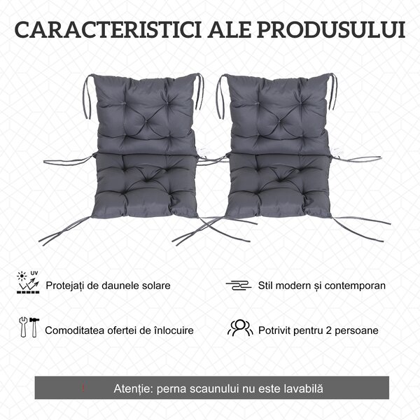 Outsunny Set de Două Perne pentru Scaune de Exterior - Gri | Aosom Romania