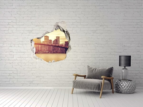 Autocolant 3D gaura cu priveliște Podul Brooklyn la apus