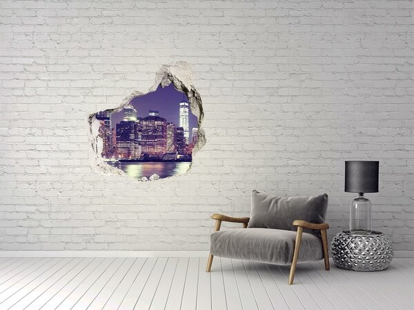 Fototapet 3D gaură în perete Orizontul New York-ului noaptea