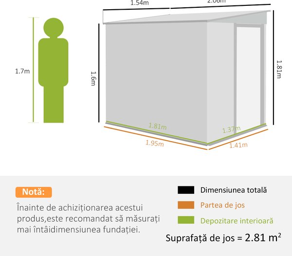 Outsunny Magazie Grădină din Oțel, Ușă Glisantă, pentru Căsuță de Unelte, Căsuță de Grădină, 154x206.5x160/181 cm, Albă | Aosom Romania