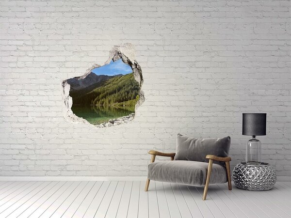 Autocolant de perete gaură 3D Lac de munte în vale