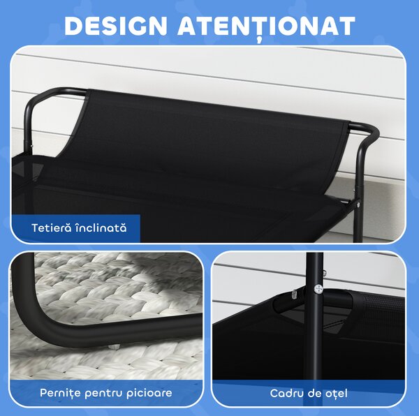PawHut Pat Ridicat pentru Câini Mici și Medii, cu Suport Reglabil pentru Cap, Plasă Respirabilă pentru Exterior, 91x69x29 cm, Negru | Aosom Romania