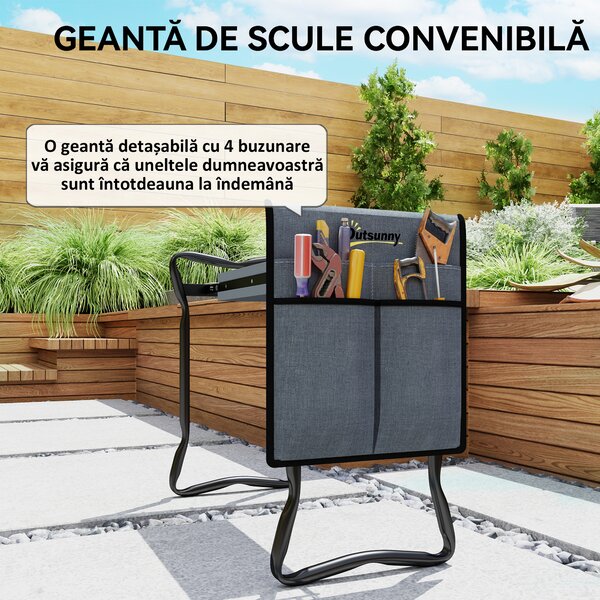 Outsunny Genuncheră și Bancă de Grădină Pliabilă 2 în 1, Culoare Verde Negru | Aosom Romania