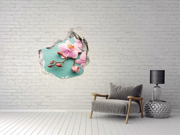 Autocolant 3D gaura cu priveliște Floare de orhidee într-un perete deteriorat