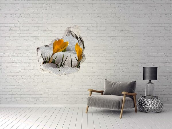 Autocolant gaură 3D Flori de primăvară în zăpadă