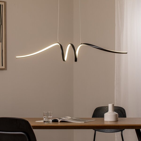 Milagro Lighting Lampă suspendată LED Loop, metal, negru-crom, 4.000 K, Negru, Camera de zi / sufragerie, Metal, Modern
