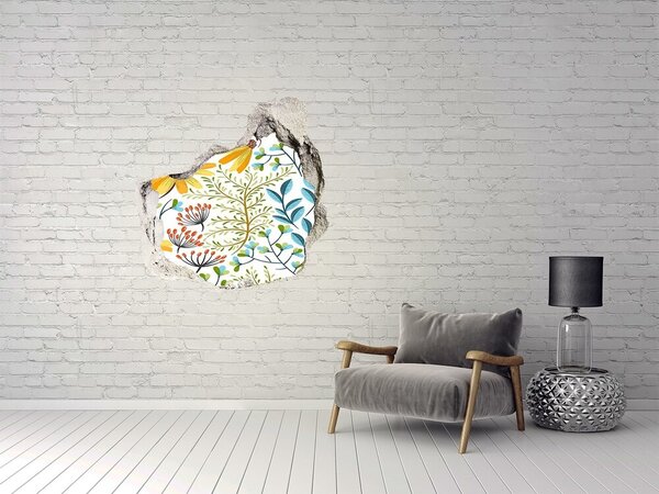 Autocolant gaură 3D Un paradis al florilor în spatele zidului