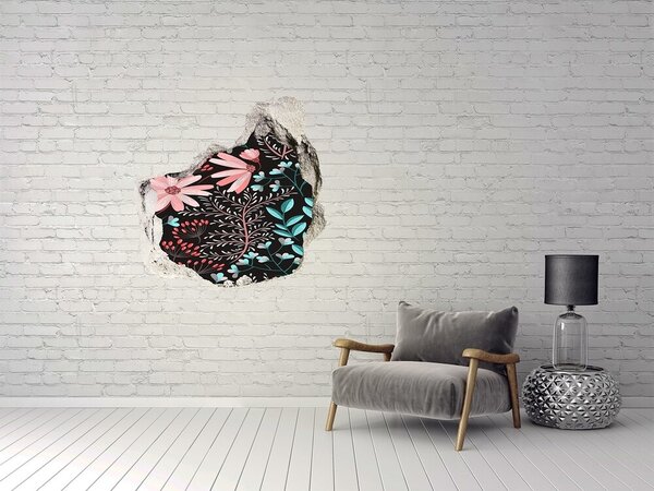 Fototapet un zid spart cu priveliște Model floral pe fundal negru