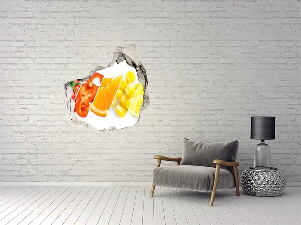 Fototapet 3D gaură în perete Paradisul fructelor din spatele zidului