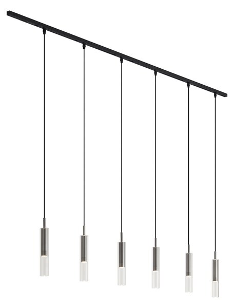 Sistem de iluminat cu șină modern negru cu 6 lămpi suspendate gunmetal monofazate - Slimline Loyce
